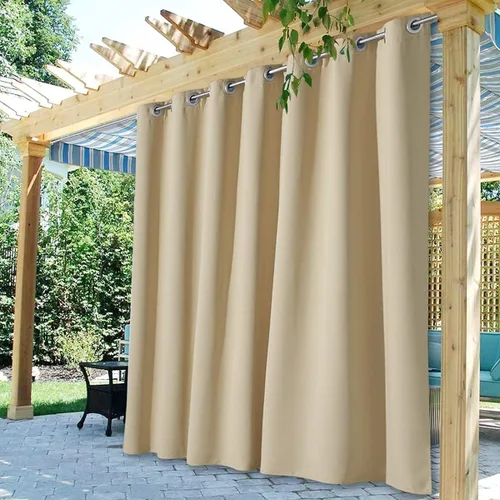 Vista 35 de StangH Cortinas para exteriores beige impermeables, tela gruesa, bloqueo de luz, cortinas opacas para patio con ojales en la parte superior