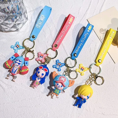 Vista 7 de Llavero con diseño de anime de una pieza, Luffy Law Sanji con colgante de acrílico y accesorios de regalo para hombres y niños, S