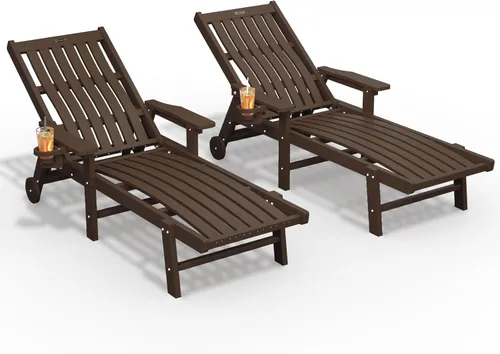 Vista 32 de THOEOE Juego de 2 tumbonas para exteriores, silla de piscina HDPE, madera