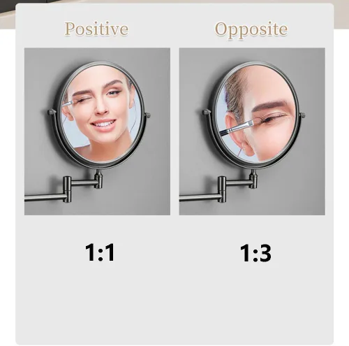 Vista 4 de Espejo de maquillaje montado en la pared, espejo de aumento 1X/3X, espejo de afeitar de doble cara, espejo de tocador de brazo extensible de 360°