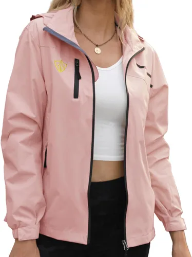 Vista 4 de GIISAM Chaqueta impermeable para mujer, ligera, resistente al viento, con cremallera completa, rompevientos con capucha