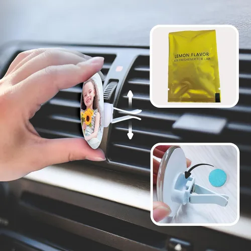 Vista 3 de Accesorios personalizados para ventilación de coche con foto y texto, clips personalizados para ventilación de aire para mujeres, hombres, niños