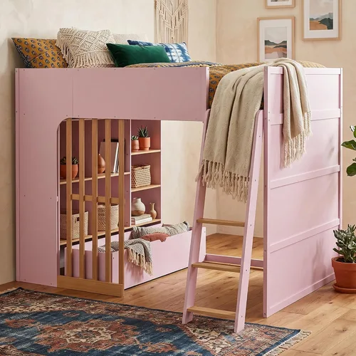 Vista 32 de Playhouse Wood Twin Size Loft Bed with Storage Staircase, Desk, Shelves