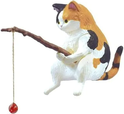 Vista 6 de Decoración de acuario de gato de pesca en miniatura, mini estatua de animales, decoración de animales de acuario, juego de figuras en miniatura
