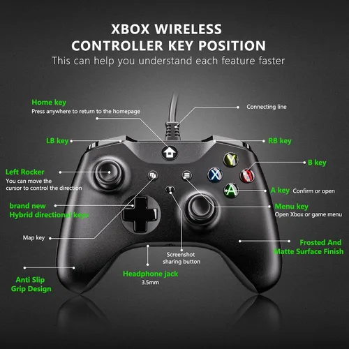 Vista 7 de YUYIU Upgraded Wired Controller for Xbox Series XS, Xbox One, Windows 10 and above, PC Controller with 3.5 mm Audio Jack, Black