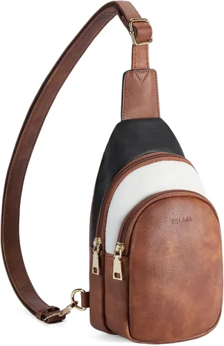 Vista 8 de Telena Riñonera pequeña para mujer, de cuero, cangureras, bolsa de pecho para mujer