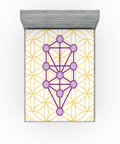 Vista 3 de Lunarable Sábana bajera geométrica, composición geométrica con estampado temático de cosmos de flor de la vida, ropa de cama de tela decorativa