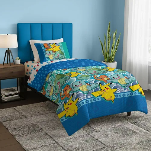 Vista 15 de Northwest Pokemon - Juego de cama individual en una bolsa, Pikachu Squirtle Eevee Charmander, ropa de cama de anime para niñas y niños, escuadrón