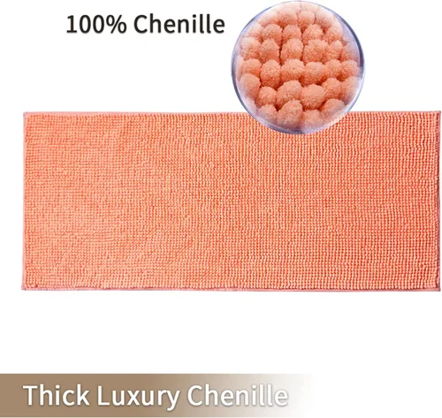 Vista 5 de Civkor Juego de 2 tapetes largos de baño de felpilla, color coral y naranja claro, 47 x 20 + 24 x 16 pulgadas, lavable a máquina con parte trasera