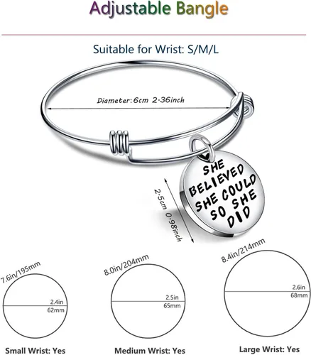 Vista 4 de Pulseras de regalo de graduación para mujer, pulseras de San Valentín para niña, She Believed She Could So She Did (estilo B)