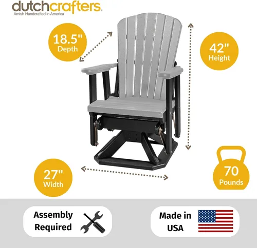 Vista 2 de DutchCrafters Slat Fan Back Poly Adirondack Swivel Glider Outdoor Patio Chair (Black)