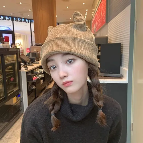 Vista 2 de Gorro de gato con orejas para mujer, gorros holgados para mujer, accesorios grunge, sombreros de ganchillo