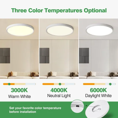 Vista 2 de Paquete de 4 luces LED de techo empotradas de 12 pulgadas, 24 W, 2500 lm, 3000 K/4000 K/6000 K CCT seleccionables, luces redondas de panel plano