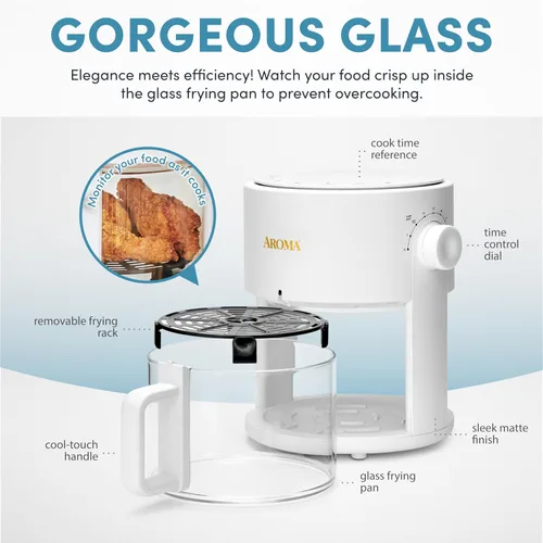 Vista 4 de AROMA® Freidora de aire de vidrio y horno de convección de encimera con potente tecnología 360Crispy™ (3 cuartos), blanco