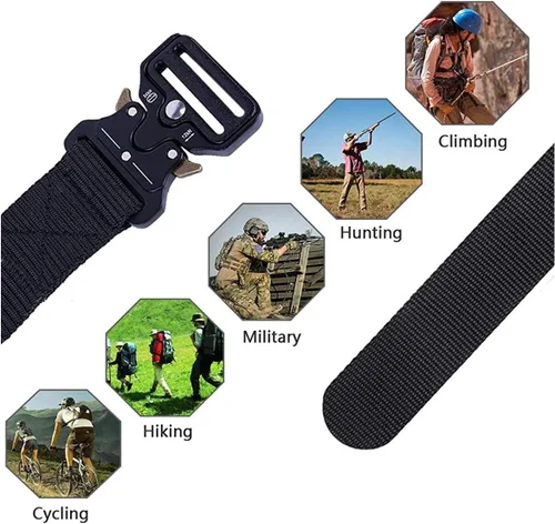 Vista 4 de Cinturón táctico, estilo militar, correa de malla de malla resistente de liberación rápida, cinturón de hebilla de metal para hombres y mujeres
