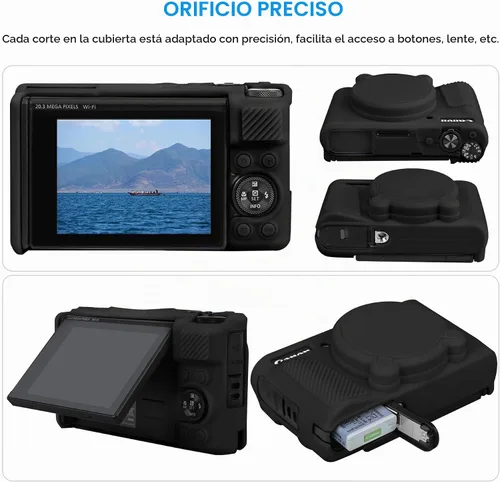 Vista 6 de Canboc Funda para Canon PowerShot SX740/SX730, funda rígida de transporte + funda protectora de silicona suave con cubierta extraíble para lentes