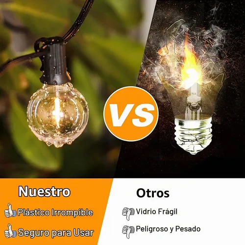 Vista 3 de Luces de cadena LED globo G40 para exteriores de 200 pies (100*2), regulables, impermeables, irrompibles, cadenas de luces con 103 bombillas