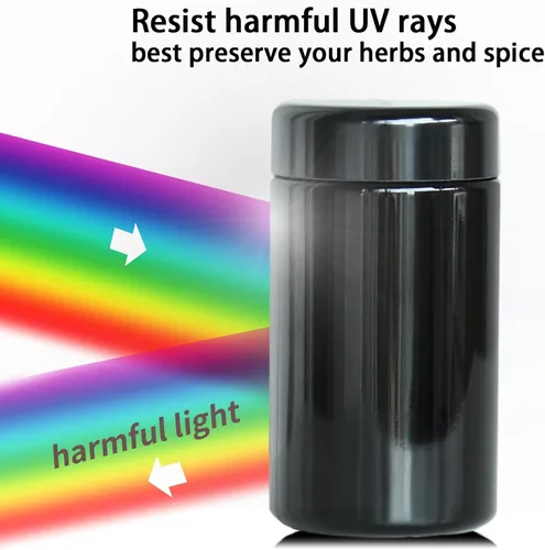 Vista 2 de Matoolser Tarro de almacenamiento hermético de vidrio negro 100ml con protección UV para café y especias