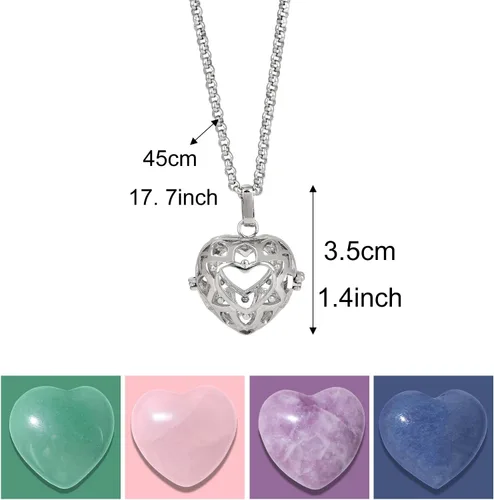 Vista 2 de Raicegs Heart Shaped Crystals and Healing Stones 7 Chakra Crystal Necklace 0.8 inch Heart Gemstones Natural Stones Necklaces for Women Spiritual