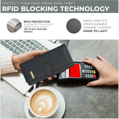 Vista 2 de Carteras de piel con bloqueo RFID, para cheques, con 11 ranuras para tarjetas, para mujer, cartera Rfid