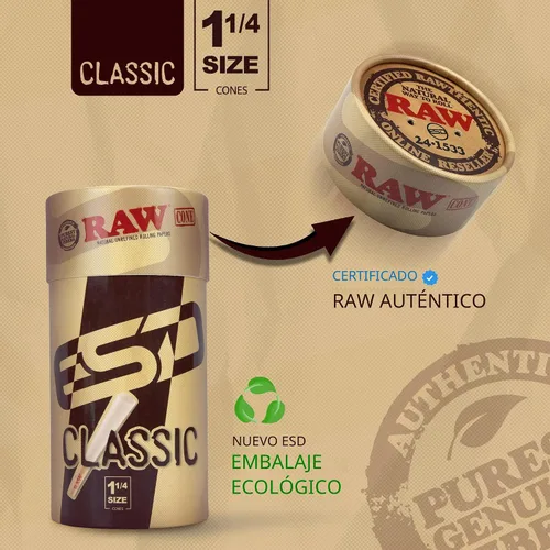 Vista 5 de RAW Six Shooter para papeles de 1 1/4 y RAW Cones Classic 1 1/4 Paquete de 50 Paquete