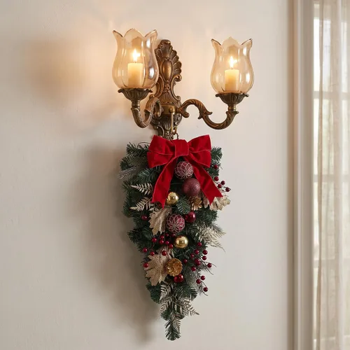 Vista 4 de Valery Madelyn Decoración navideña con diseño de lágrima de 24 pulgadas Rojo dorado