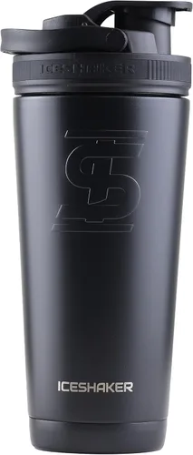 Vista 2 de Ice Shaker Botella agitadora de 26 onzas, botella de agua de acero inoxidable y mezclador de proteínas, negro + accesorio infusor de frutas