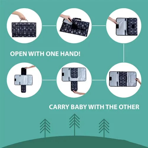 Vista 9 de Cambiador de pañales portátil, cambiador portátil para niñas y niños recién nacidos, cambiador de bebé con bolsillo inteligente para toallitas - Kit