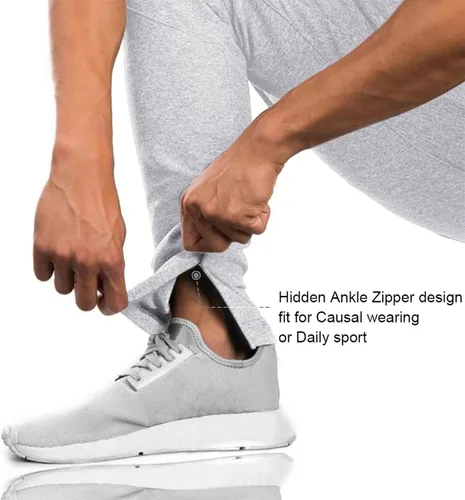 Vista 4 de BROKIG Pantalones deportivos para hombre, con cremallera, casual, para gimnasio, entrenamiento, bolsillos