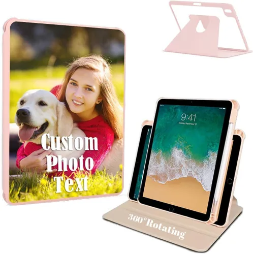 Vista 14 de Funda protectora personalizada con soporte giratorio de 360 grados, con parte trasera transparente y reposo inteligente, soporte para lápices