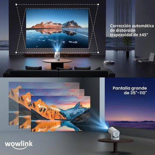 Vista 6 de Mini proyector con WiFi 6 y Bluetooth 5.4 Soporte 4K 1080P Auto Keystone Proyector giratorio de 180° Portátil Compatible con HDMI/TV Stick/Memory