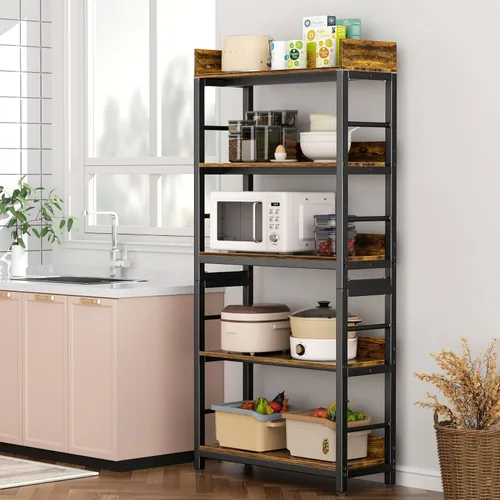 Vista 7 de Aquzee Librería, 66 "H 5-Tiers Heavy Duty Industrial Estantería de Madera y Metal, Rústica y Negro Unidades de Estante Alto para el Hogar, Oficina