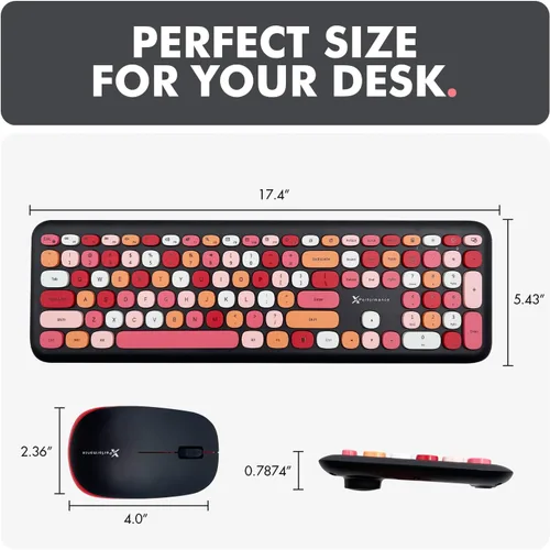 Vista 6 de X9 - Lindo teclado y mouse inalámbricos, teclado y mouse coloridos de 2.4 G con máquina de escribir multicolor retro, teclas para teclado de Negro