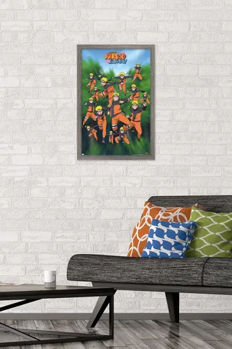 Vista 2 de Trends International Naruto Shippuden - Póster de pared de poses, 14.725 x 22.375 pulgadas, versión enmarcada de madera de granero