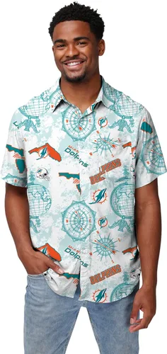 Vista 5 de FOCO Men's NFL Team Logo Floral Aloha Tropical Mercader Button Up Shirt