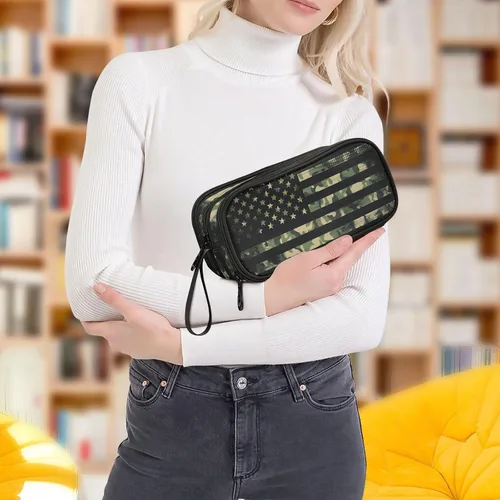 Vista 7 de senya Estuche para lápices de gran capacidad, bandera estadounidense con camuflaje grunge, caja para bolígrafo para escuela, oficina, universidad