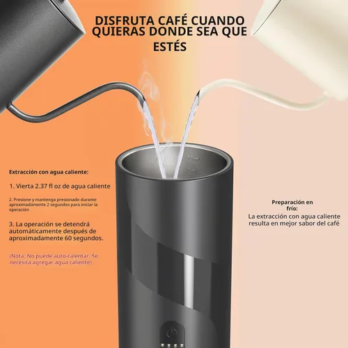 Vista 3 de Juego de cafetera portátil, molinillo de café manual recargable y espumador de leche eléctrico, todo en 1, mini cafetera de viaje para campamento