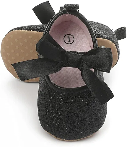 Vista 3 de Timatego Mary Jane - Zapatos planos de encaje con lazo antideslizante y suela suave para recién nacidos, para boda, fiesta, princesa