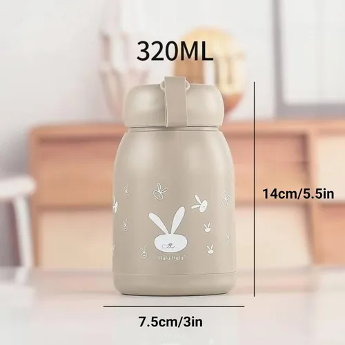 Vista 2 de Botella de agua con aislamiento marrón, mini taza de vacío de 10.8 fl oz, taza de café al vacío, taza de viaje de leche de té con bonito