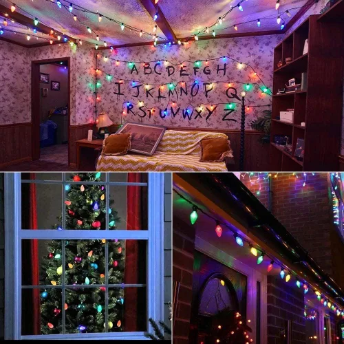 Vista 9 de Luces de Navidad con Bombillas C9, 33 pies, 50 LEDs Guirnaldas de Luces de Navidad para Exteriores, 5 Juegos Conectables, IP65 Impermeable