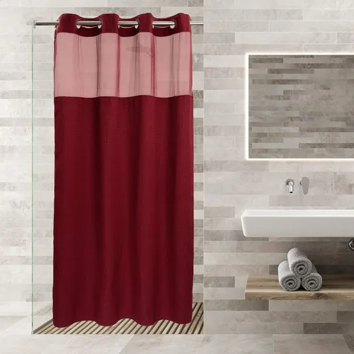 Vista 41 de Cortina de baño River Dream de gran peso sin ganchos necesarios con diseño de gofre punteado y forro a presión - 36W x 74H, de calidad hotelera