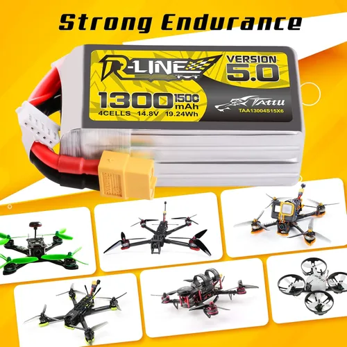 Vista 4 de TATTU R-Line Versión 5.0 4S Lipo Batería 14.8V 150C 1300mAh Lipo Batería con XT60 Plug