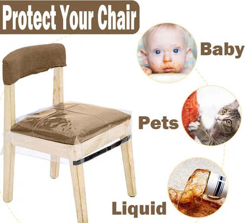 Vista 3 de Paquete de 2 fundas de plástico para sillas, fundas de asiento de plástico para sillas de comedor, resistentes a manchas, agua y gatitos, protector