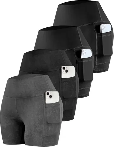Vista 39 de CHRLEISURE - Pantalones cortos de ciclismo para mujer con bolsillos de licra, cintura alta, con control de abdomen para entrenamiento, yoga