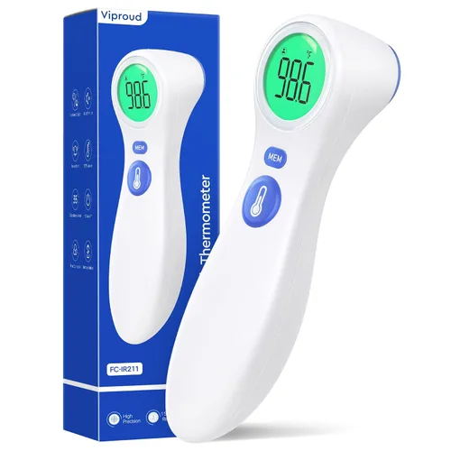 Vista 8 de Viproud Termómetro de frente para adultos y niños, resultados precisos y 1 segundo lectura, alarma de fiebre de 3 colores, sin contacto, modo Negro