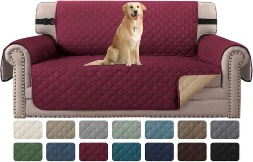 Vista 23 de H.VERSAILTEX Funda de sofá resistente al agua para sofá de 3 cojines, reversible, protector de muebles acolchado con correa elástica, funda de sofá