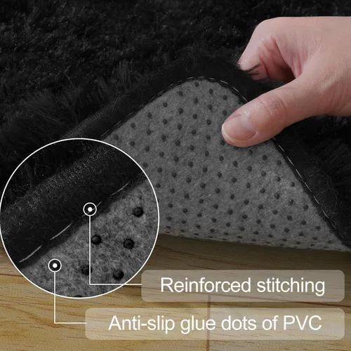 Vista 7 de qulint Alfombra negra para dormitorio, alfombra de área pequeña de 2 x 3 pies para habitación de niños, alfombra suave y mullida para sala de estar