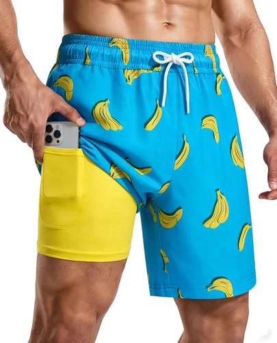 Vista 22 de Bañador para hombre con forro de compresión de 7 pulgadas B-rayas azul-blancas