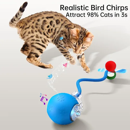 Vista 6 de Pelota de juguete interactiva para gatos, juguete inteligente con cola brillante, alivio del aburrimiento activado por movimiento para gatos