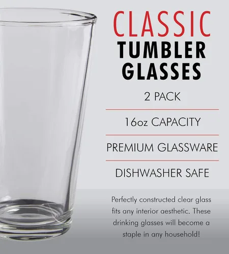 Vista 3 de Kitchen Lux - Juego de 2 vasos de pinta para cerveza – Vasos altos transparentes de 16 onzas y vasos multiusos – Vasos con base pesada